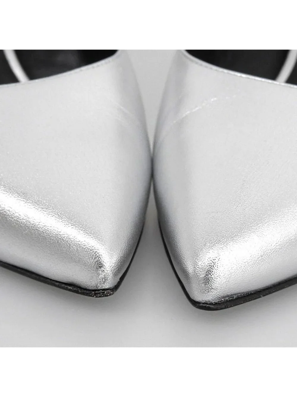 Celine Pointed Toe Ankle Strap Pumps Shoes Silver